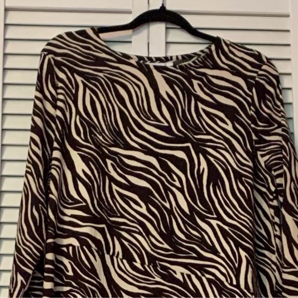 Long Sleeve Maxi Zebra Dress with Ruffle Skirt Detail - Picture 6 of 7